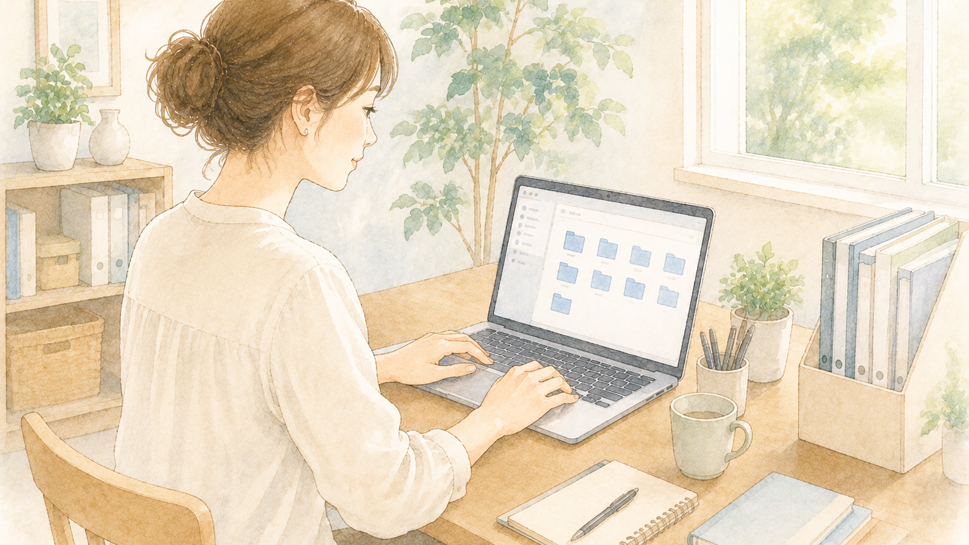 物を減らしてすっきりした部屋で軽やかに暮らし始める女性